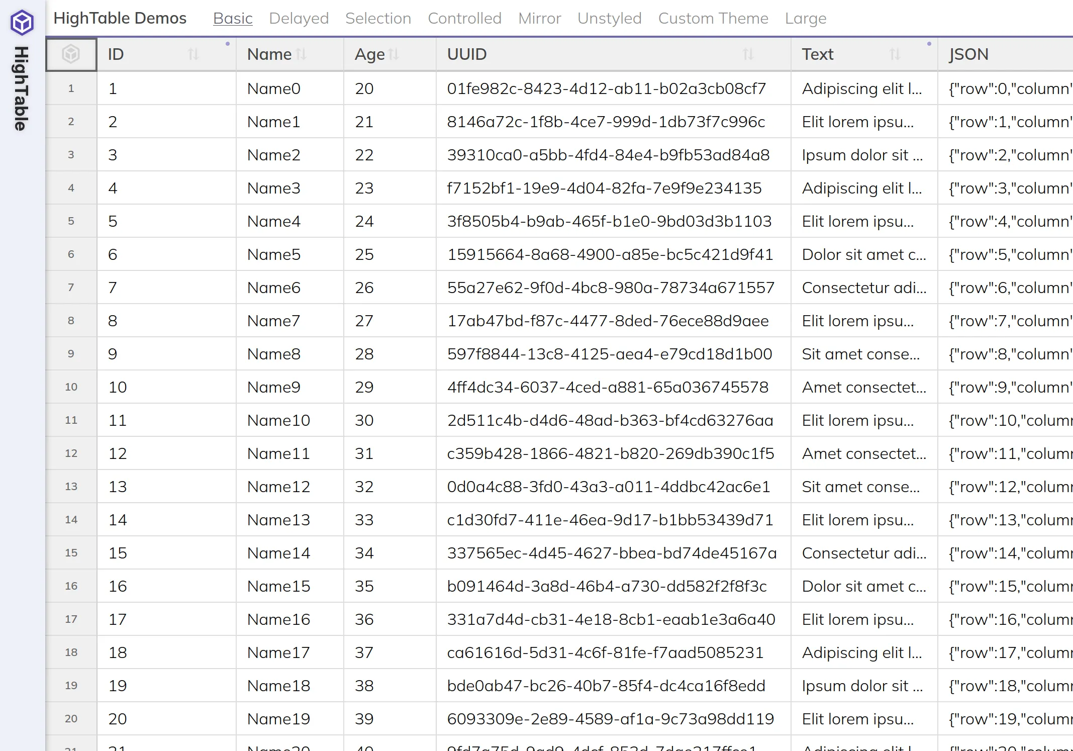HighTable component for virtual scroll and large tables