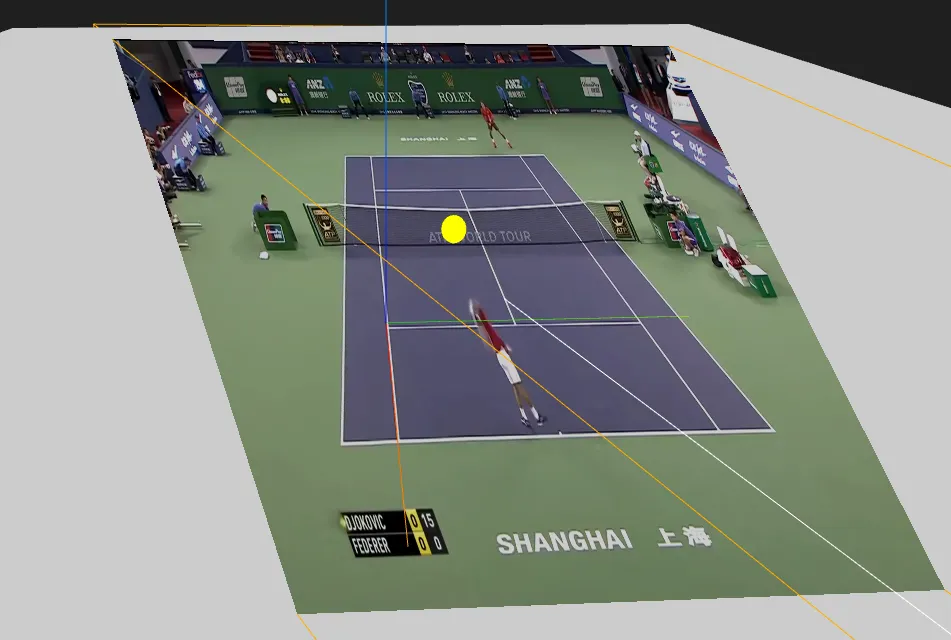 Video of a tennis match, projected on a 3D scene and synchronized with the ball tracking data