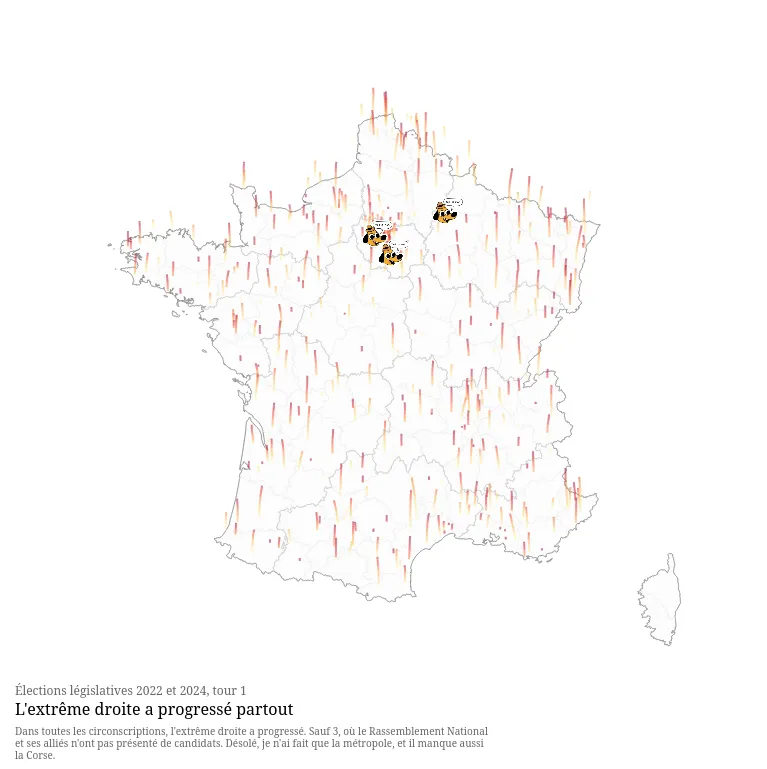 Evolution of the extreme right vote in France, 2022-2024